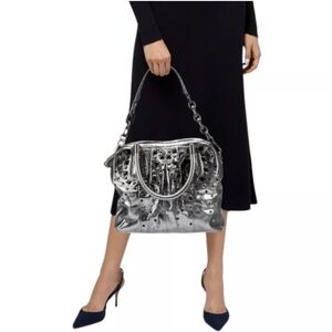 Coach Kristin studded metallic silver suede large shoulder bag